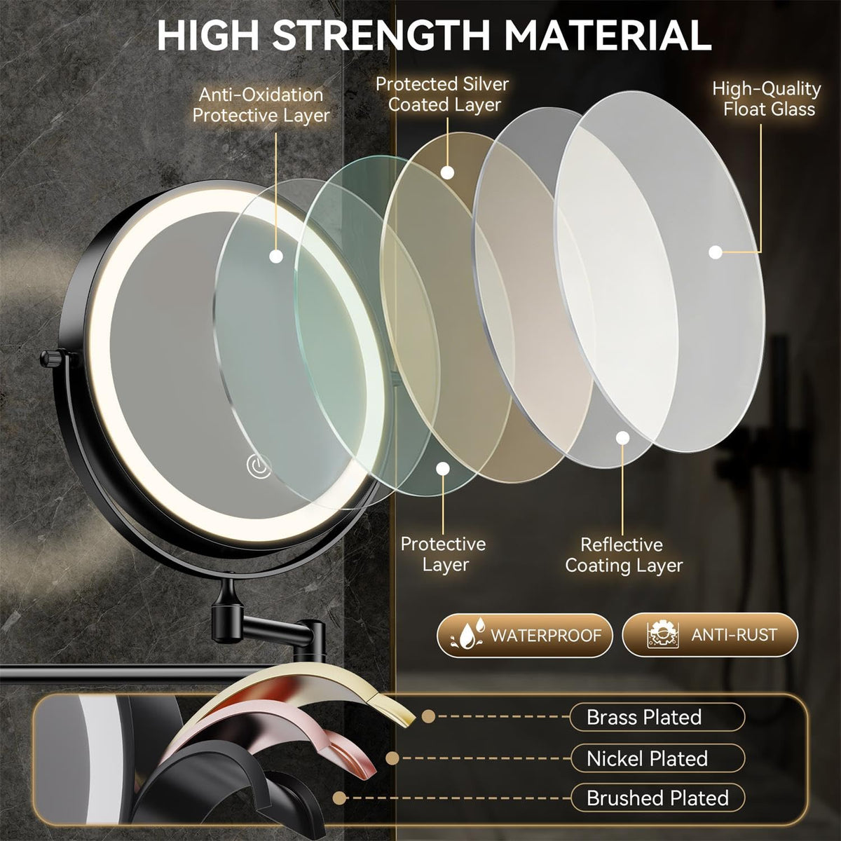 Auxmir 1X 30X Wall Mounted Makeup Mirror 8 Rechargeable - Auxmir Official Imagery - 8