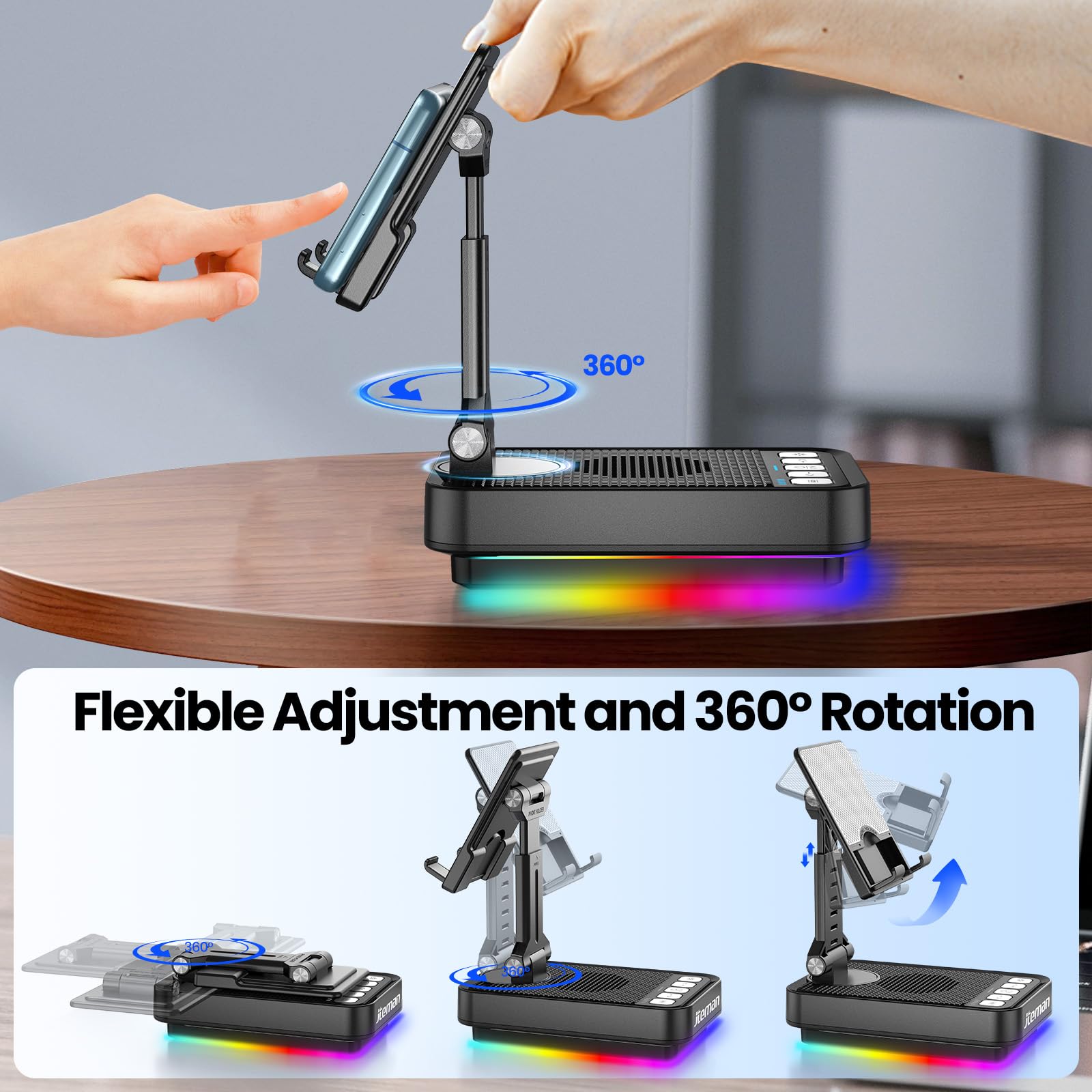 JTEMAN Gifts for Men Women Phone Stand Bluetooth Speaker with Lig by JTEMAN - Angle View 5