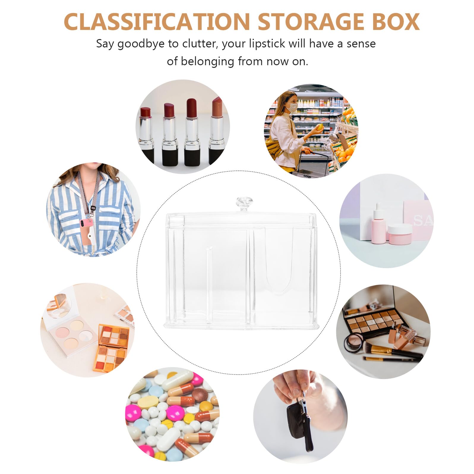 Homoyoyo Acrylic Makeup Storage Box with Lid, Lipstick and Cotton Pad Organizer, Desktop Cosmetics Holder for Skincare and Makeup Tools
