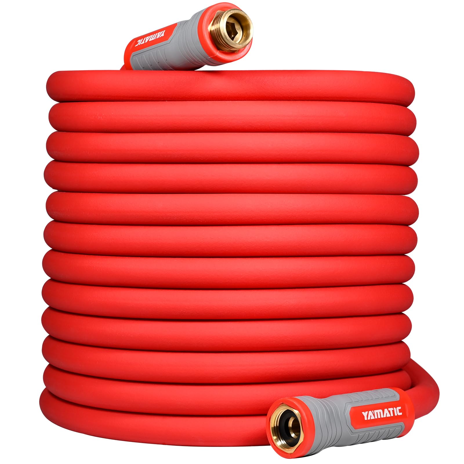 YAMATIC 100FT Flexible Garden Hose 5/8", Brass Swivel Handle Burs - YAMATIC Official Product View 1
