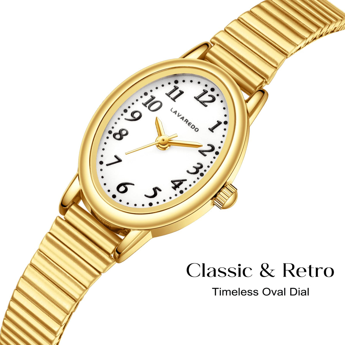 Small Gold Watch for Women Oval Case Analog Steel Expansion - VTAIGE Official Imagery - 4