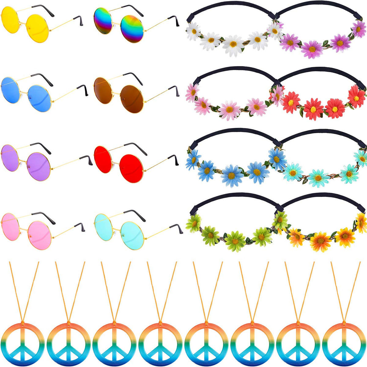 Frienda 24 Pcs Hippie Costume Accessories Set Boho Peace - Frienda Official Imagery - 1