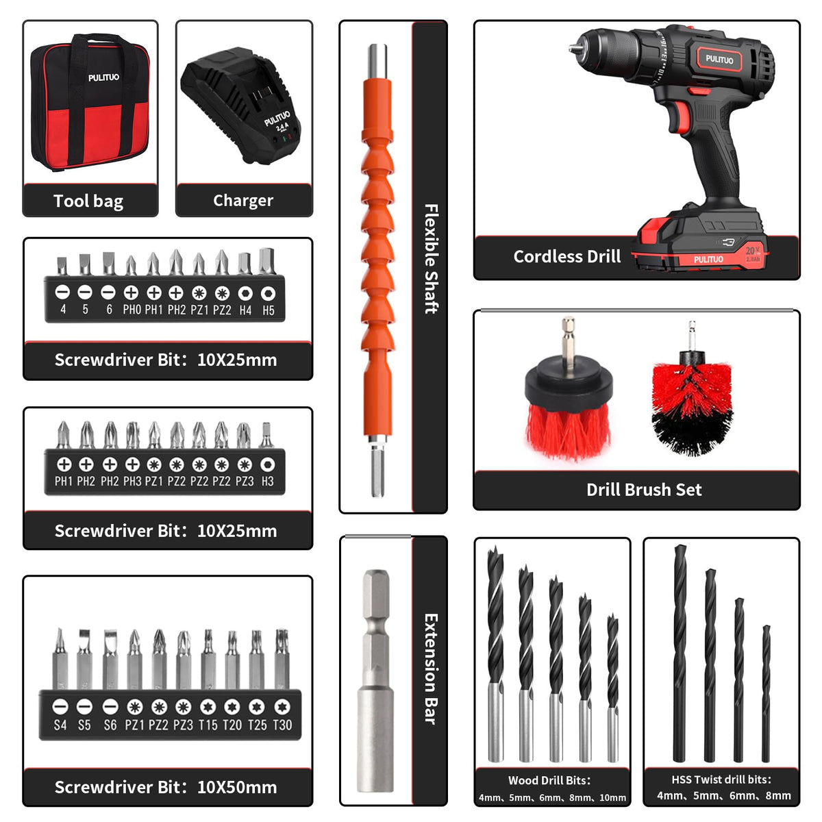PULITUO Cordless Drill Set 20V 2 0Ah Electric Power Drill - PULITUO Official Imagery - 7