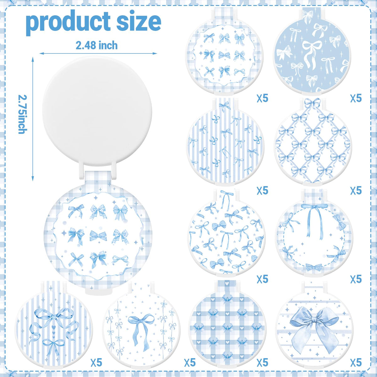 50 Pcs Blue Bow Compact Mirror Bulk Small Pocket Purse Round - KOPOOEOE Official Imagery - 4