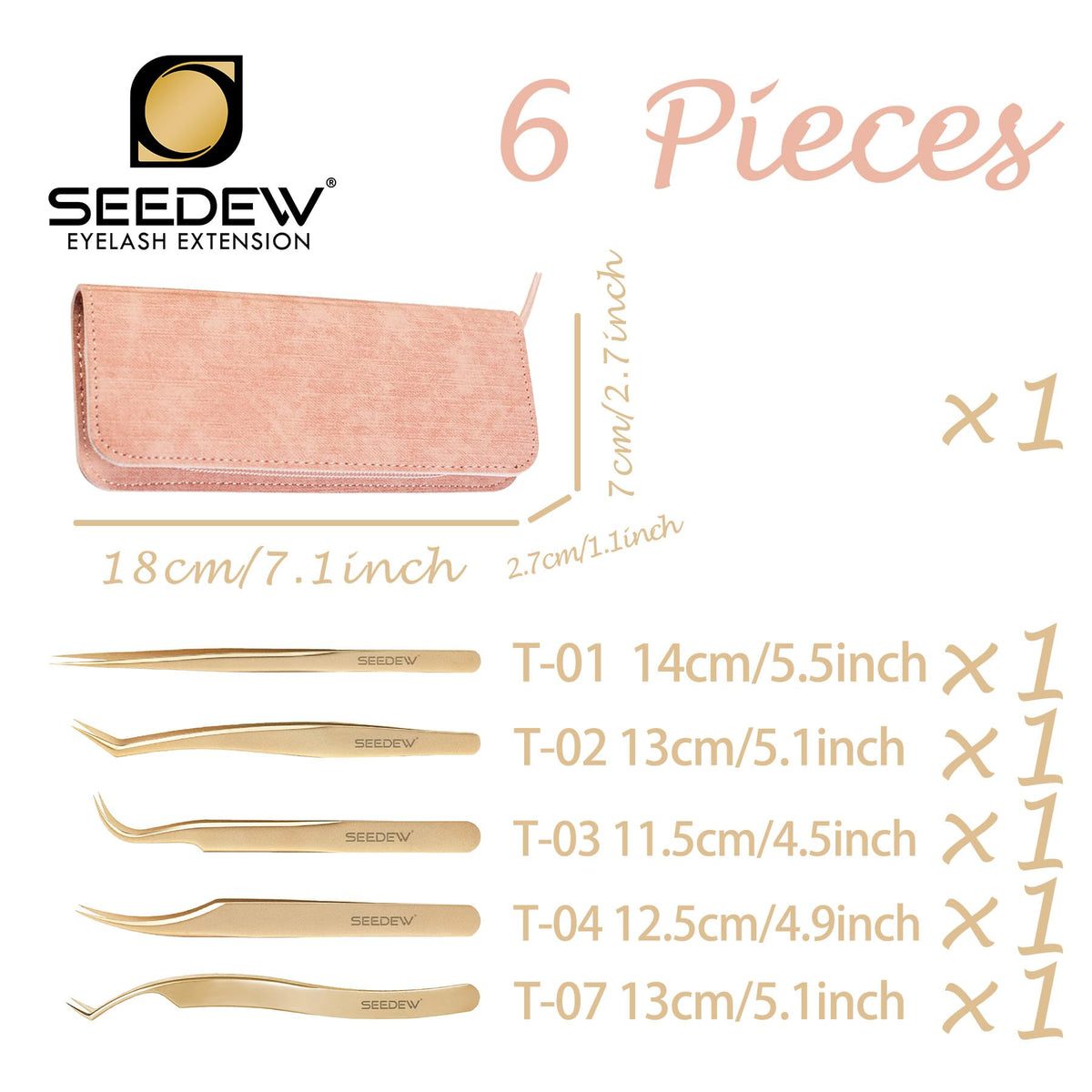 Tweezers Eyelash Extension 5 Pieces Stainless Steel Straight - Seedew Official Imagery - 3