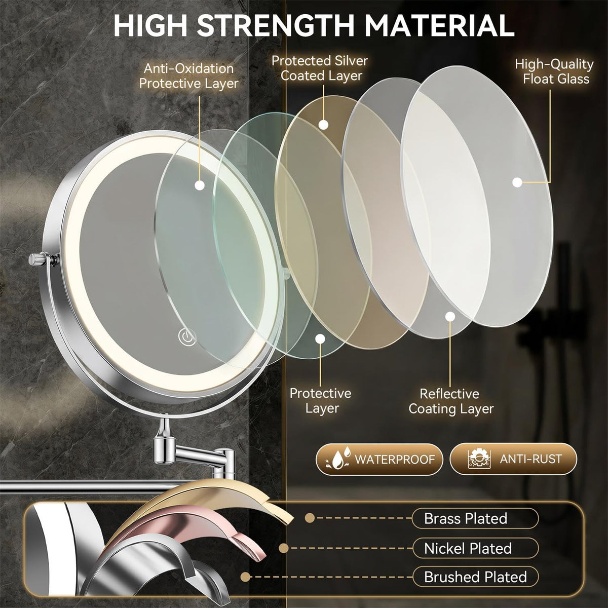 Auxmir 1X 20X Wall Mounted Makeup Mirror 8 Rechargeable - Auxmir Official Imagery - 7