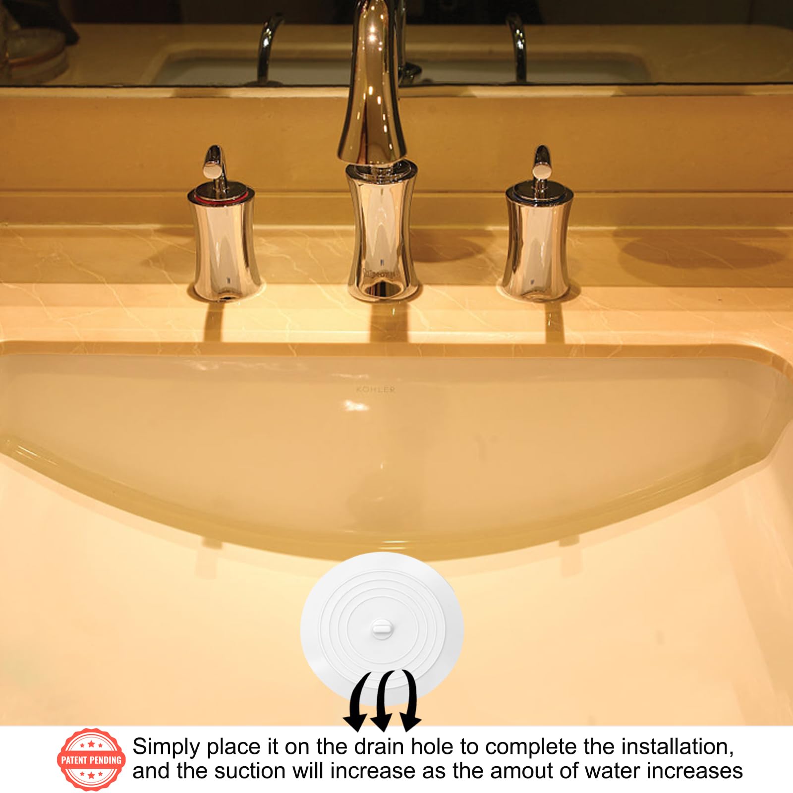 V-TOP Tub Stopper 2 Pack, 6 inches Large Silicone Drain Plug Hair by V-TOP - Angle View 3