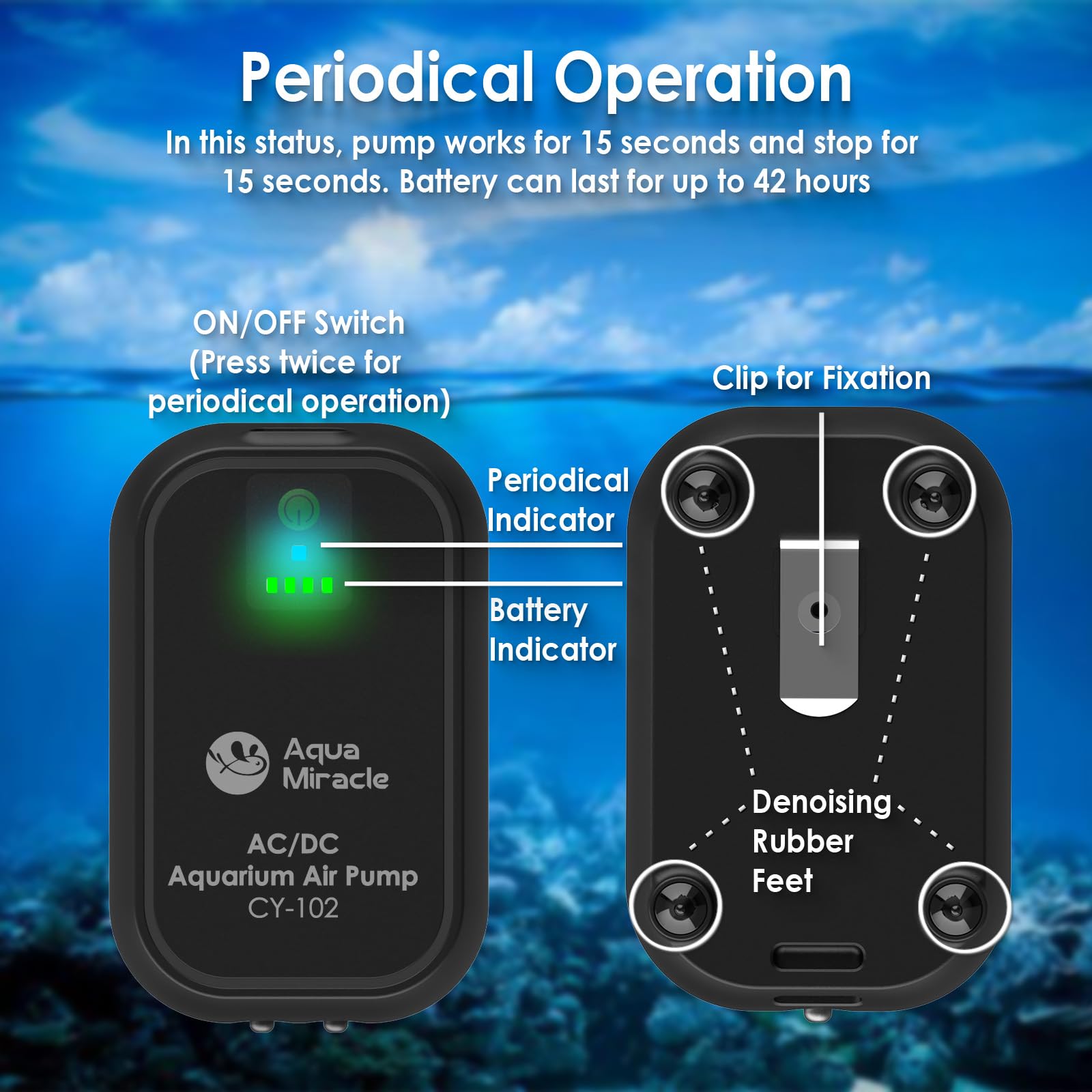 AquaMiracle USB Aquarium Air Pump Rechargeable Aerator for Bait B - AquaMiracle Official Product View 4