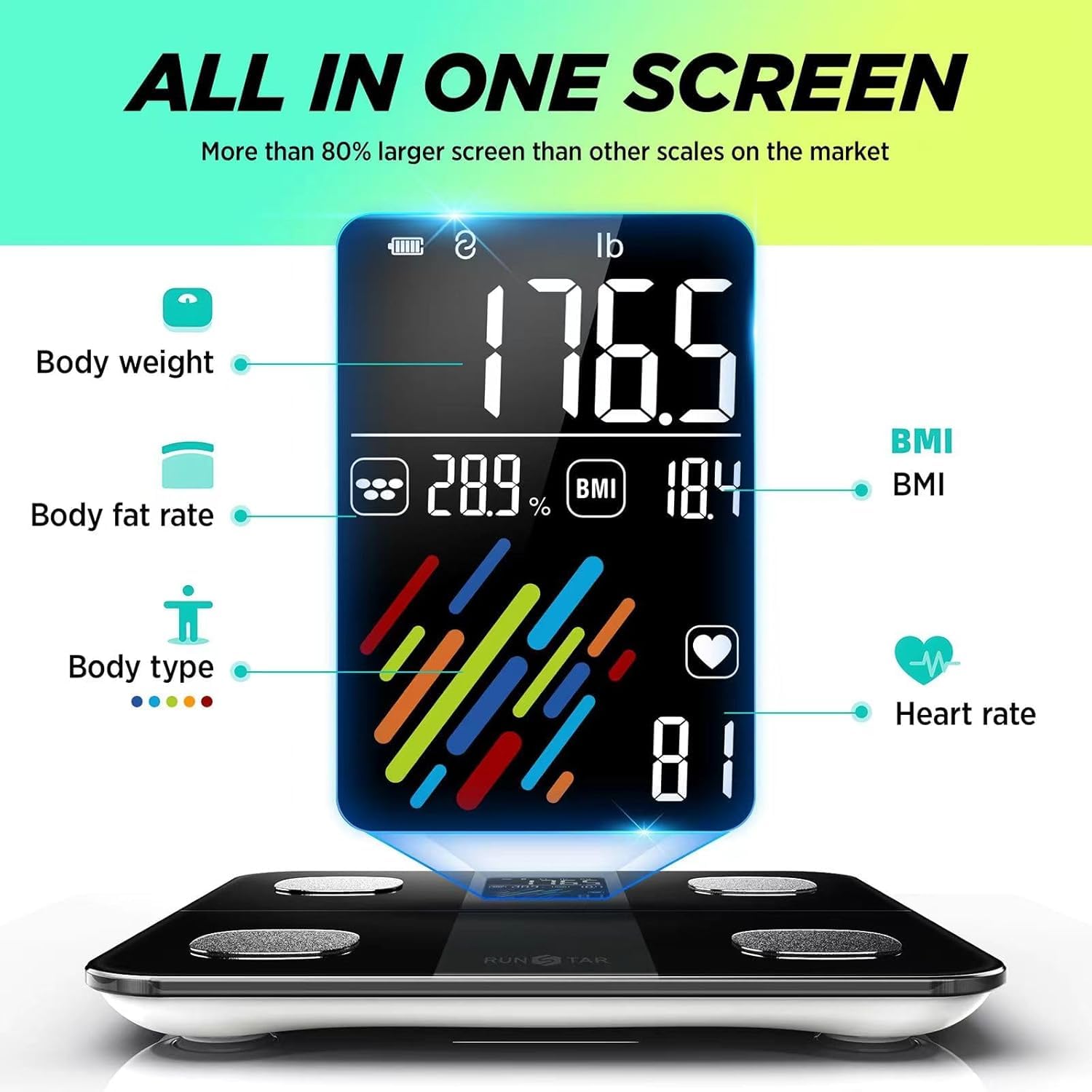 RunStar Smart Scale for Body Weight, High Accuracy Digital Bathroom Sc - View 3