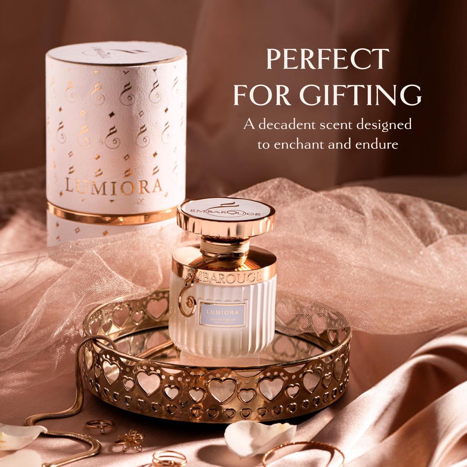 EMBAROUGE Lumiora Eau De Parfum 100ML for women, Dubai-inspired oud fragrance with smoky floral notes, black currant, and aquatic accents