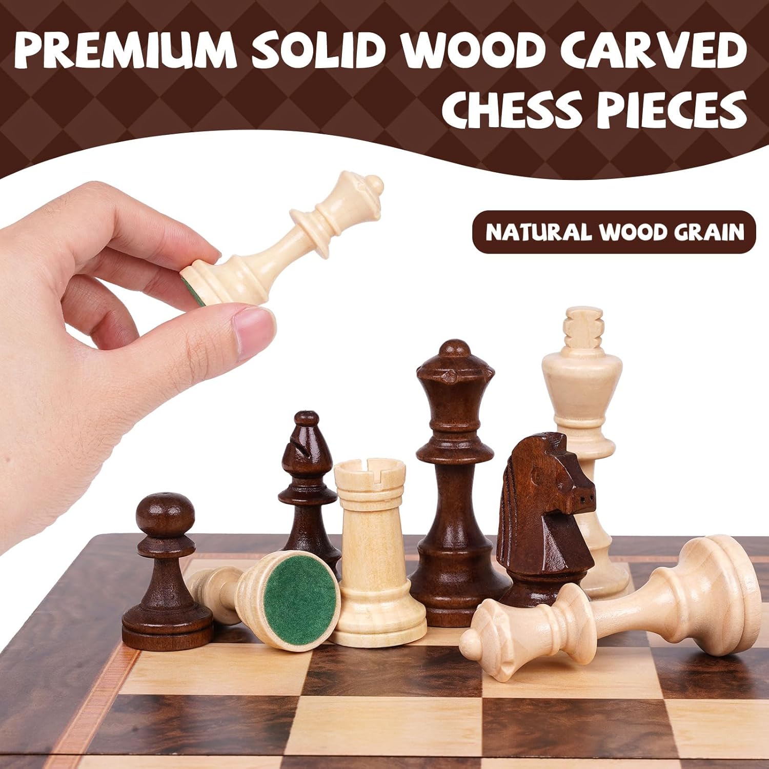 XAOHAO 15-inch wooden magnetic chess set with folding design and storage compartment, ideal for travel and casual play.