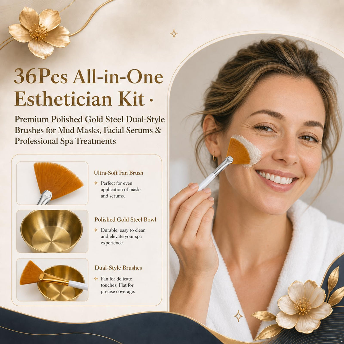 Teenyyou 36pcs Gold Facial Bowls and Facial Brushes for - Teenyyou Official Imagery - 6
