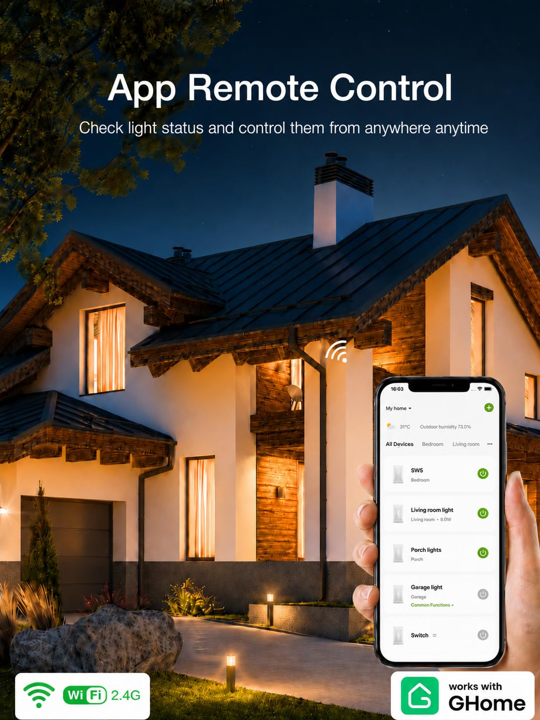 GHome Smart Switches for Lights, Single Pole WiFi, Works with Ale - GHome Smart Official Product View 6