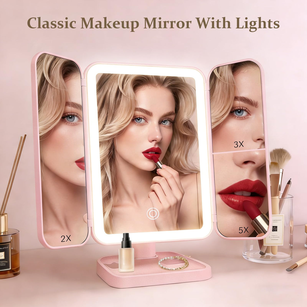 Makeup Mirror with Lights 1X 2X 3X Magnification - Jesmaikor Official Imagery - 4