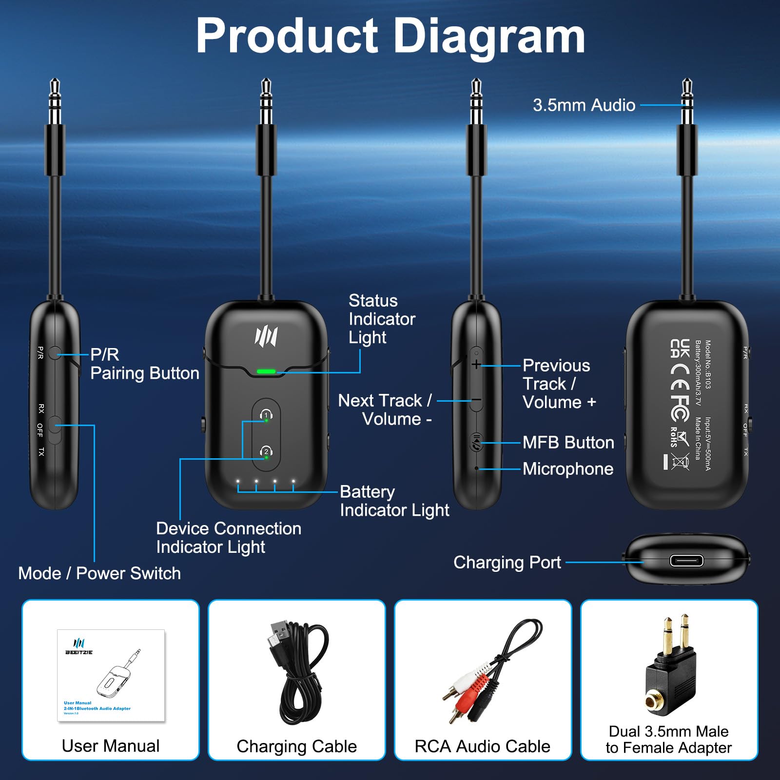Beeitzie Premium Airplane Bluetooth 5.4 Transmitter Adapter,Supports 2 - View 8