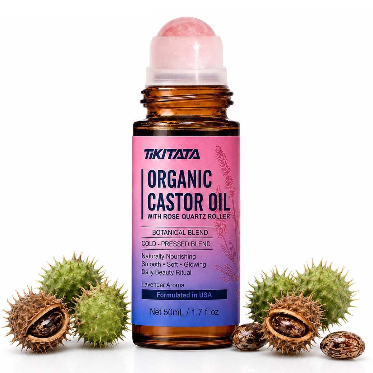 Organic Castor Oil Rose Quartz Roller Ball 100 Cold Pressed - TIKITATA Official Imagery - 2