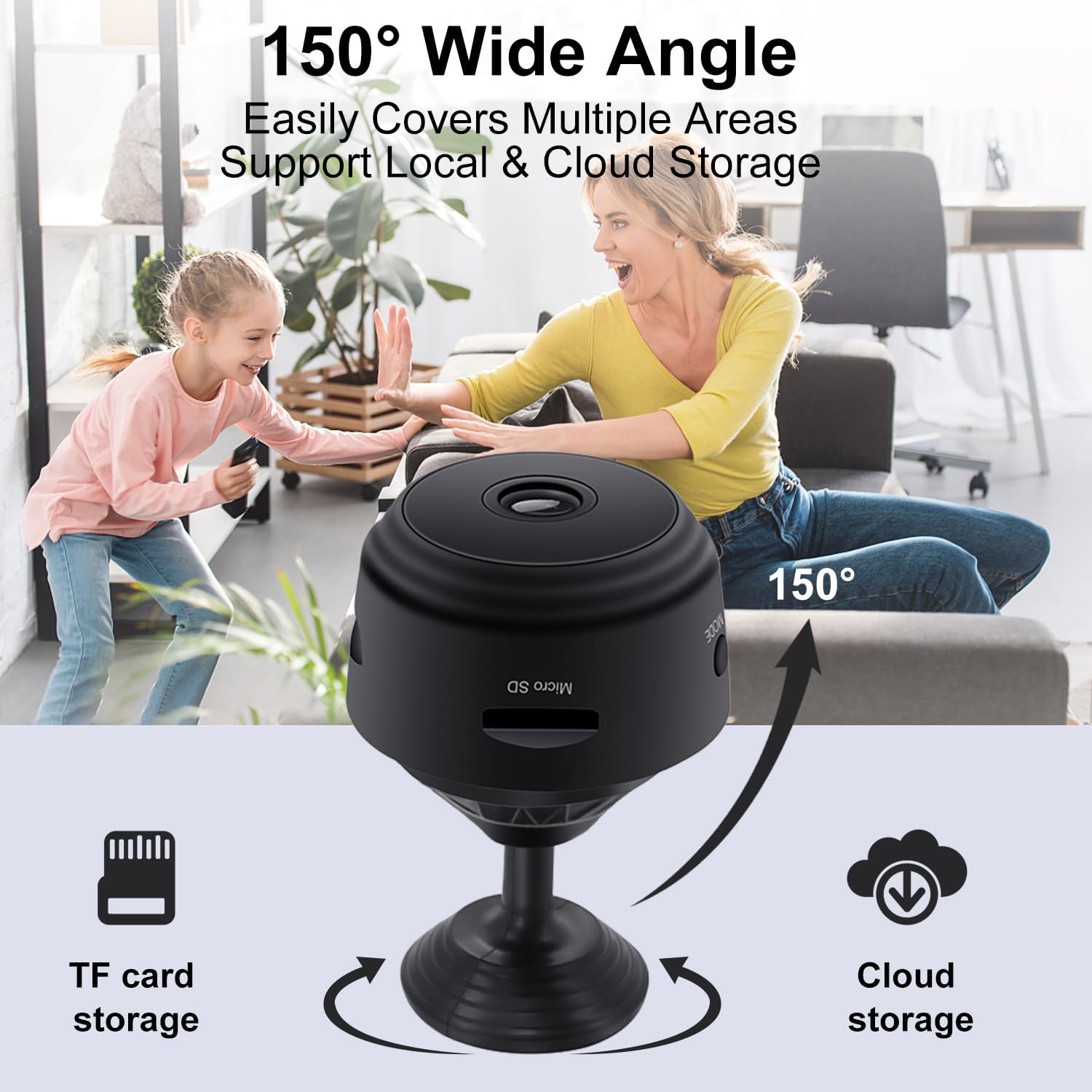YISPK 1080P HD WiFi mini nanny camera with night vision and motion detection, compact security camera with wide-angle lens.