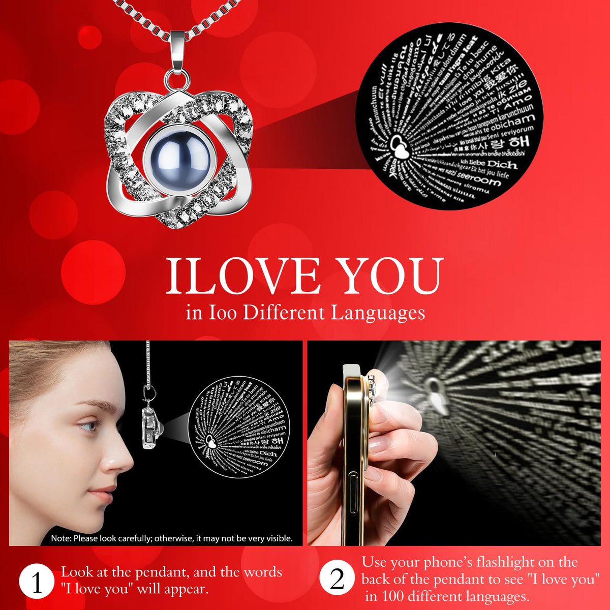Preserved Red Rose Necklace I Love You Heart Pendant Gifts - Qnxoat r Official Imagery - 8