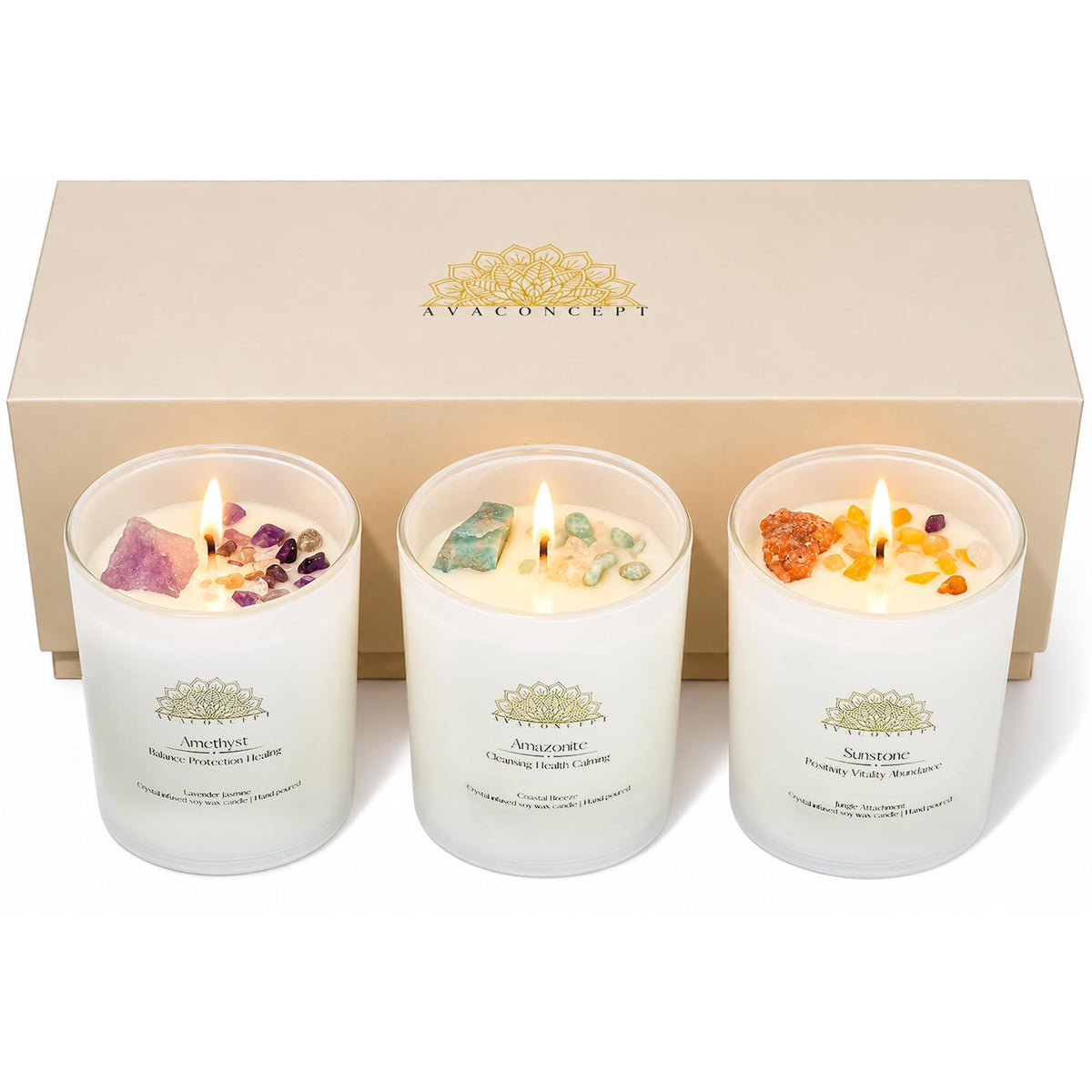AvaConcept Healing Crystal Candle Gift Set Set of 3 Amethyst - ava concept Official Imagery - 1
