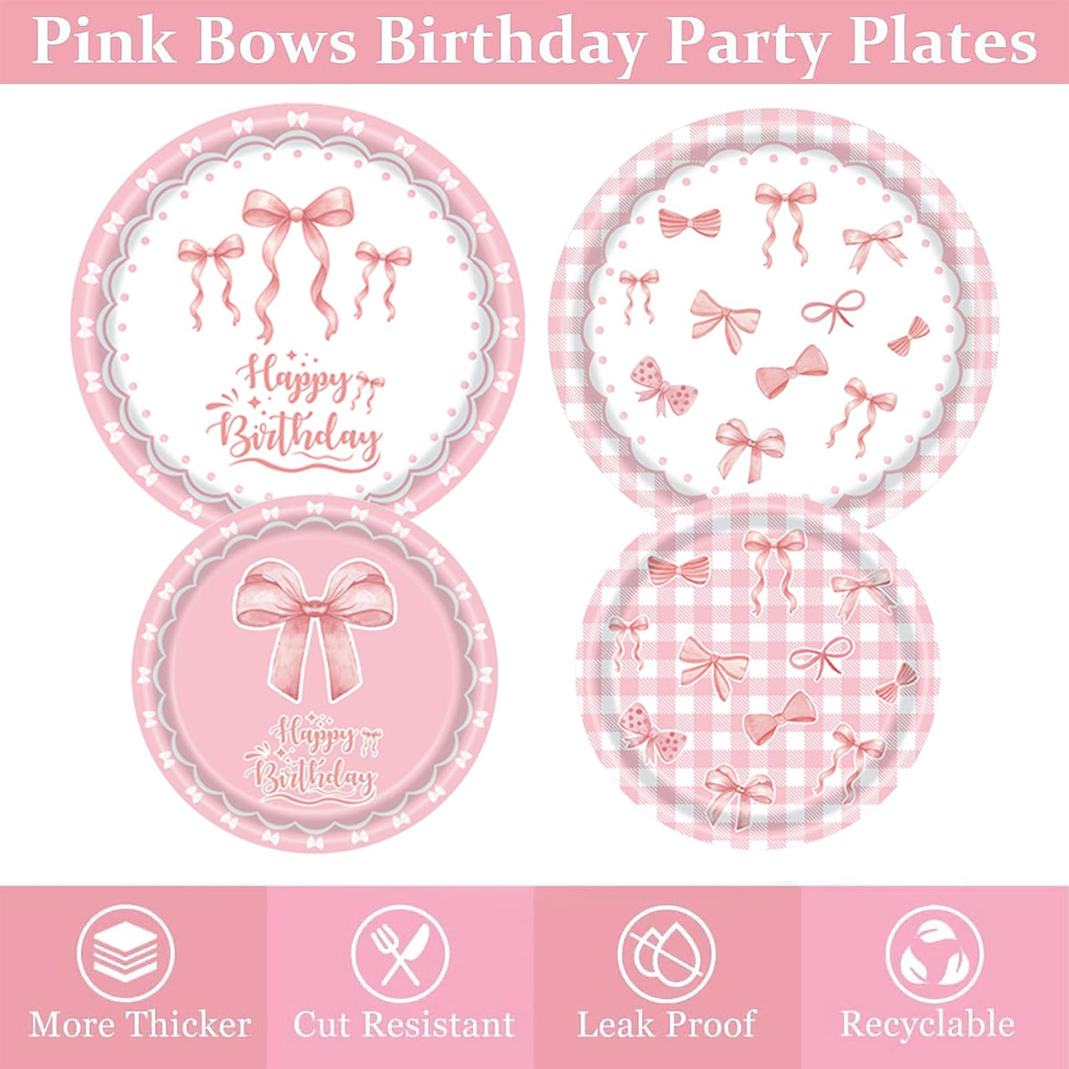 219Pcs Pink Bow Birthday Decorations Coquette Tableware Set - UBGKCJSJ Official Imagery - 7