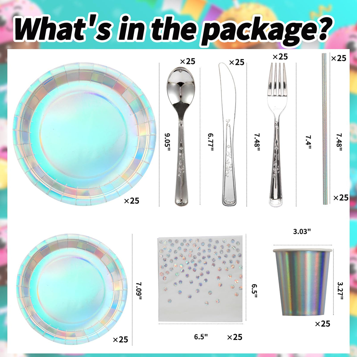 200 pieces of silver party supplies disposable tableware set - VYLURIXX Official Imagery - 4