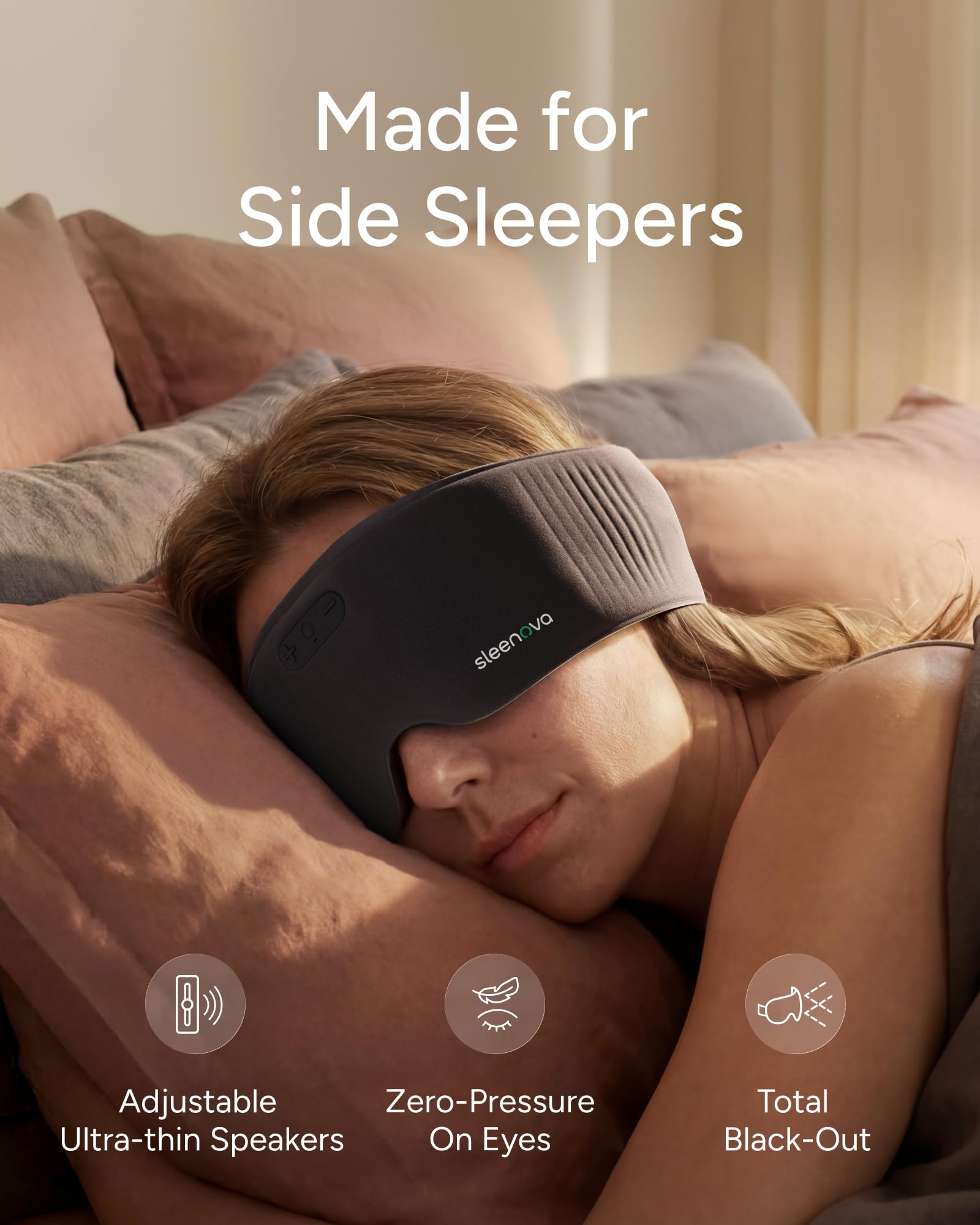 Sleenova SoundMask - Sleep Mask, Side-Sleeper Comfort, Built-in Audio - Sleenova Official Product View 2
