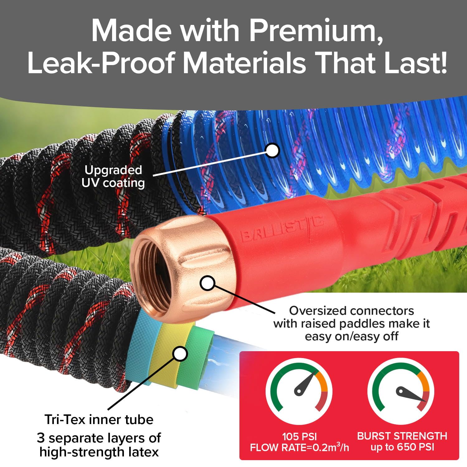 Pocket Hose Ballistic 100 FT Expandable Garden Hose, No-Kink, As - Pocket Hose Official Product View 7