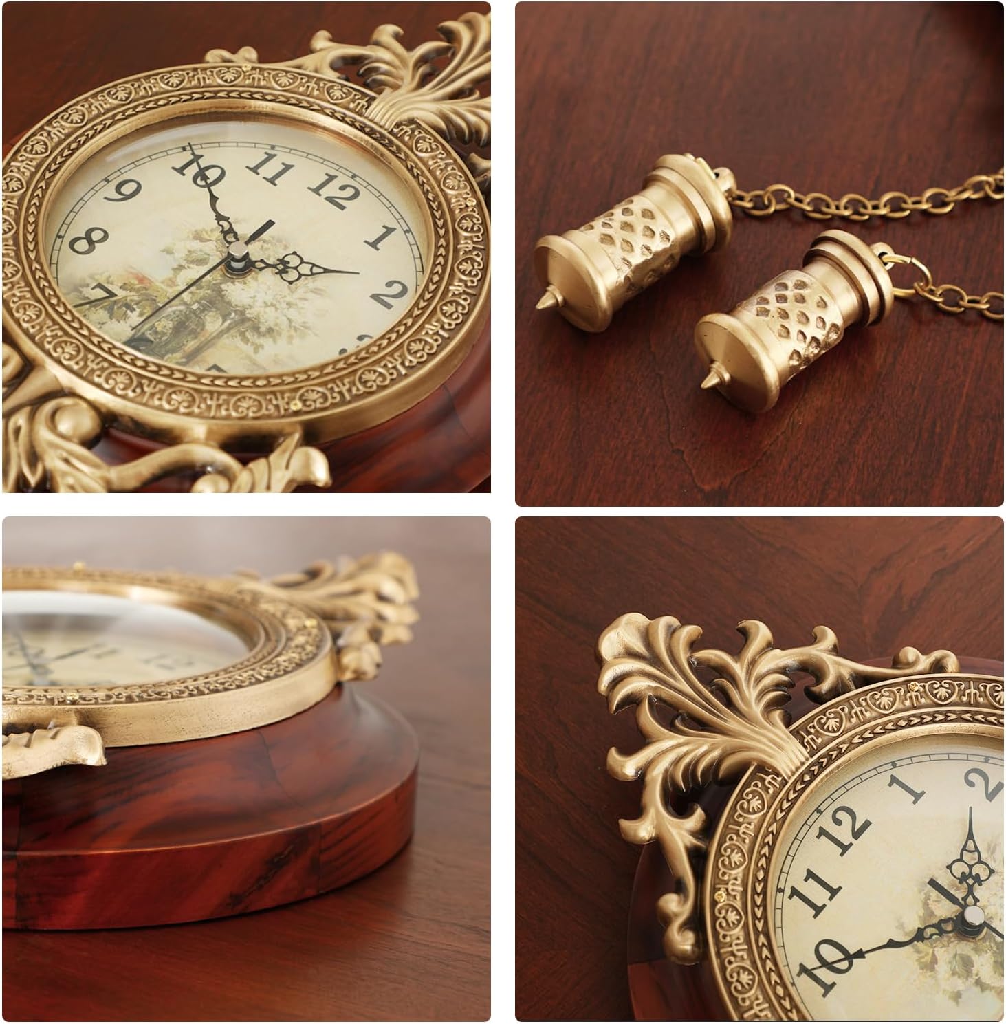 Aero Snail 9-inch retro vintage wood indoor wall clock with swinging pendulum and classic design.