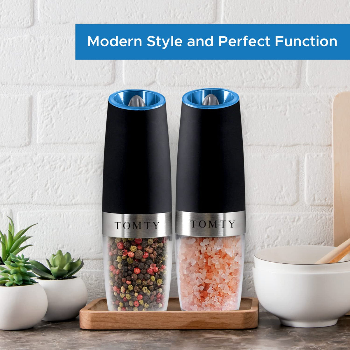 Gravity Electric Salt and Pepper Grinder Set White Elephant - TOMTY Official Imagery - 8