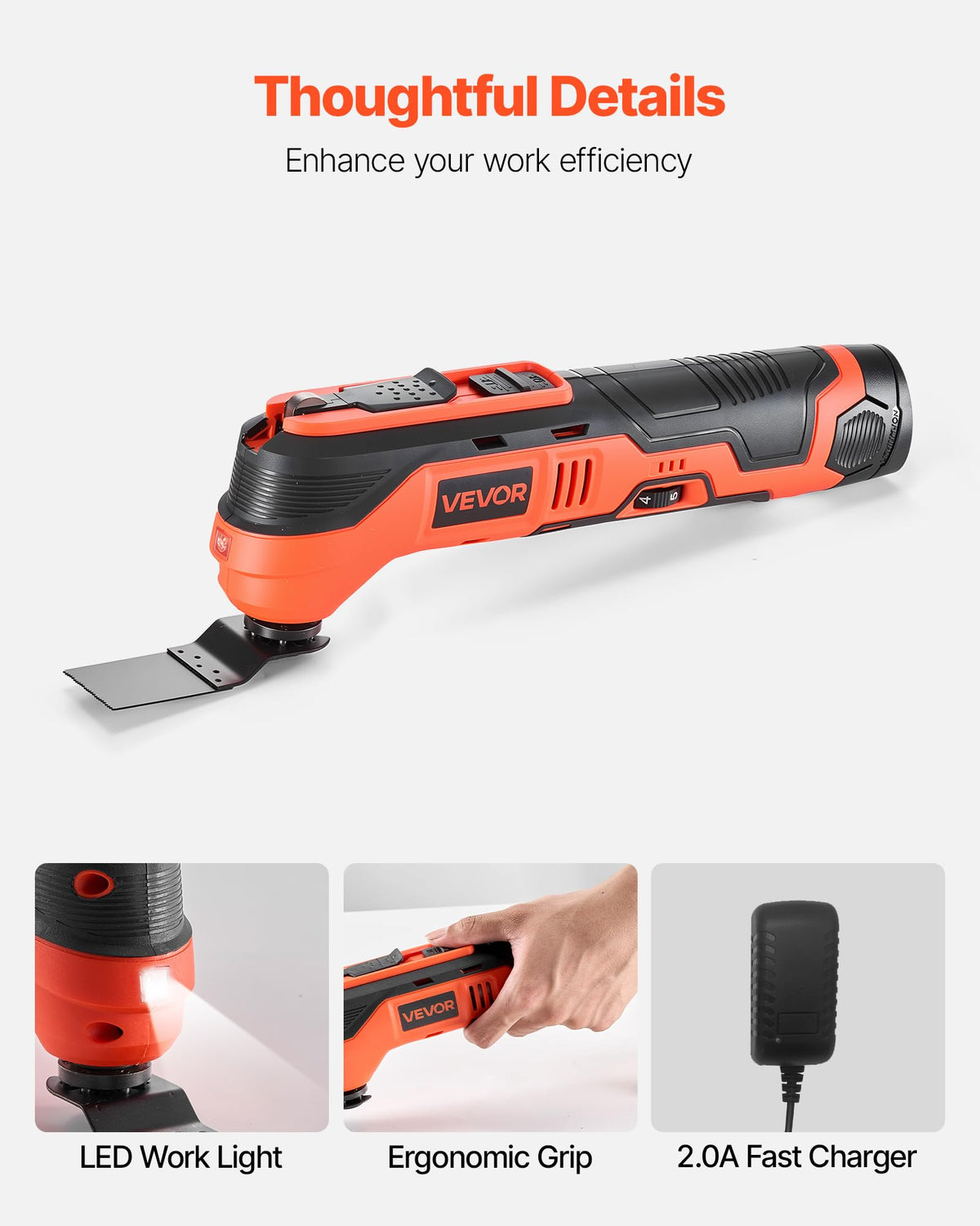 VEVOR Cordless Oscillating Tool 12V Multitool Oscillating - VEVOR Official Imagery - 8