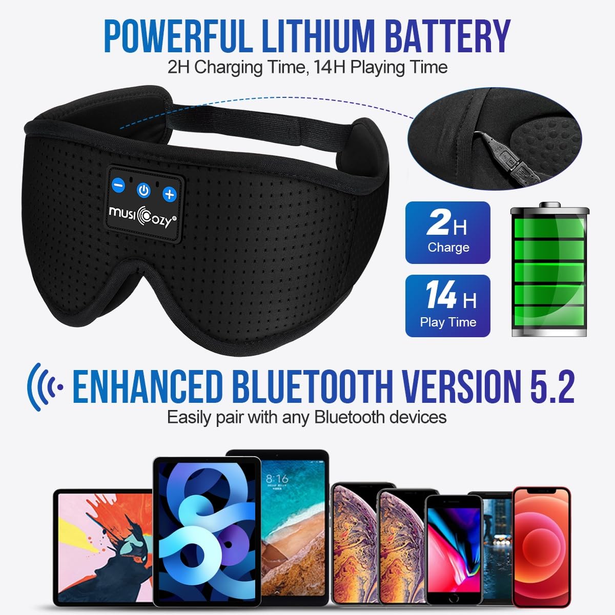MUSICOZY 3D Sleep Headphones Bluetooth 5.4 Breathable Sleep Eye Mask - MUSICOZY Official Product View 4