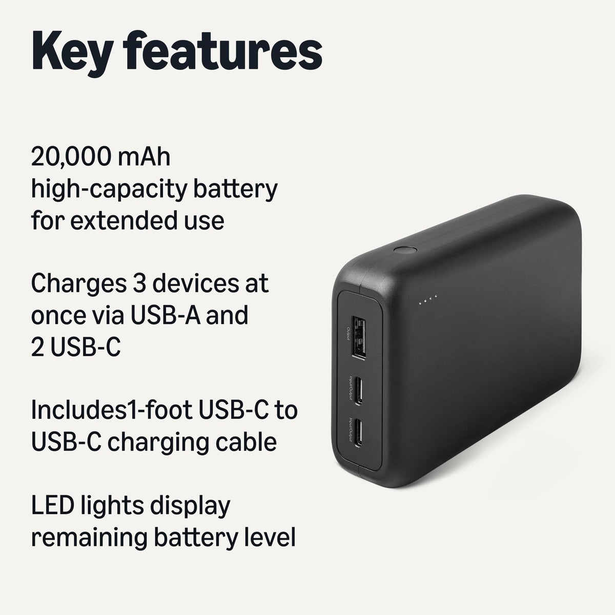Amazon Basics High Capacity Portable Charger Power Bank with - Amazon Basics Official Imagery - 3