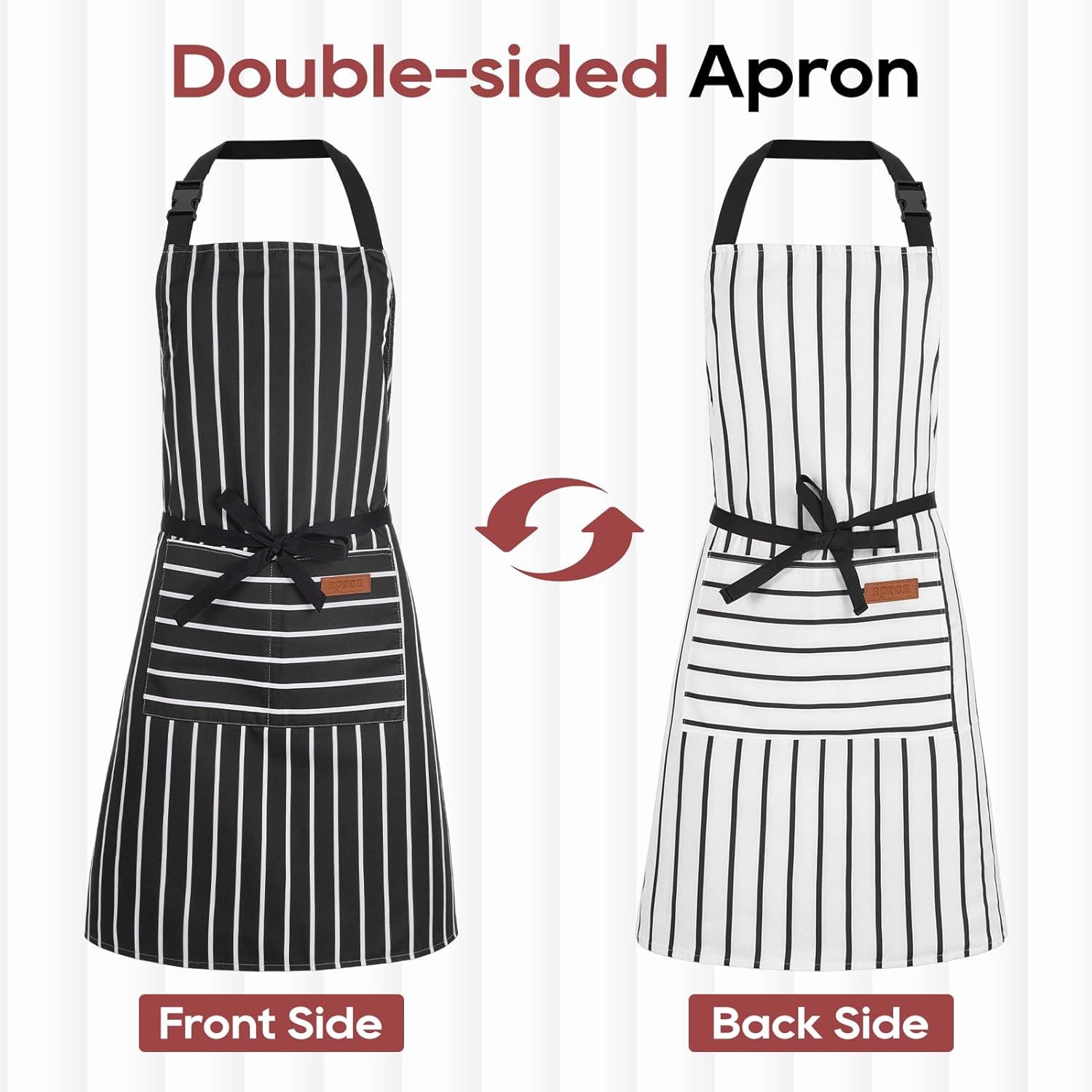 XLSXEXCL double-sided adjustable chef apron with 2 pockets, suitable for cooking, gardening, and art painting, worn by women and men.