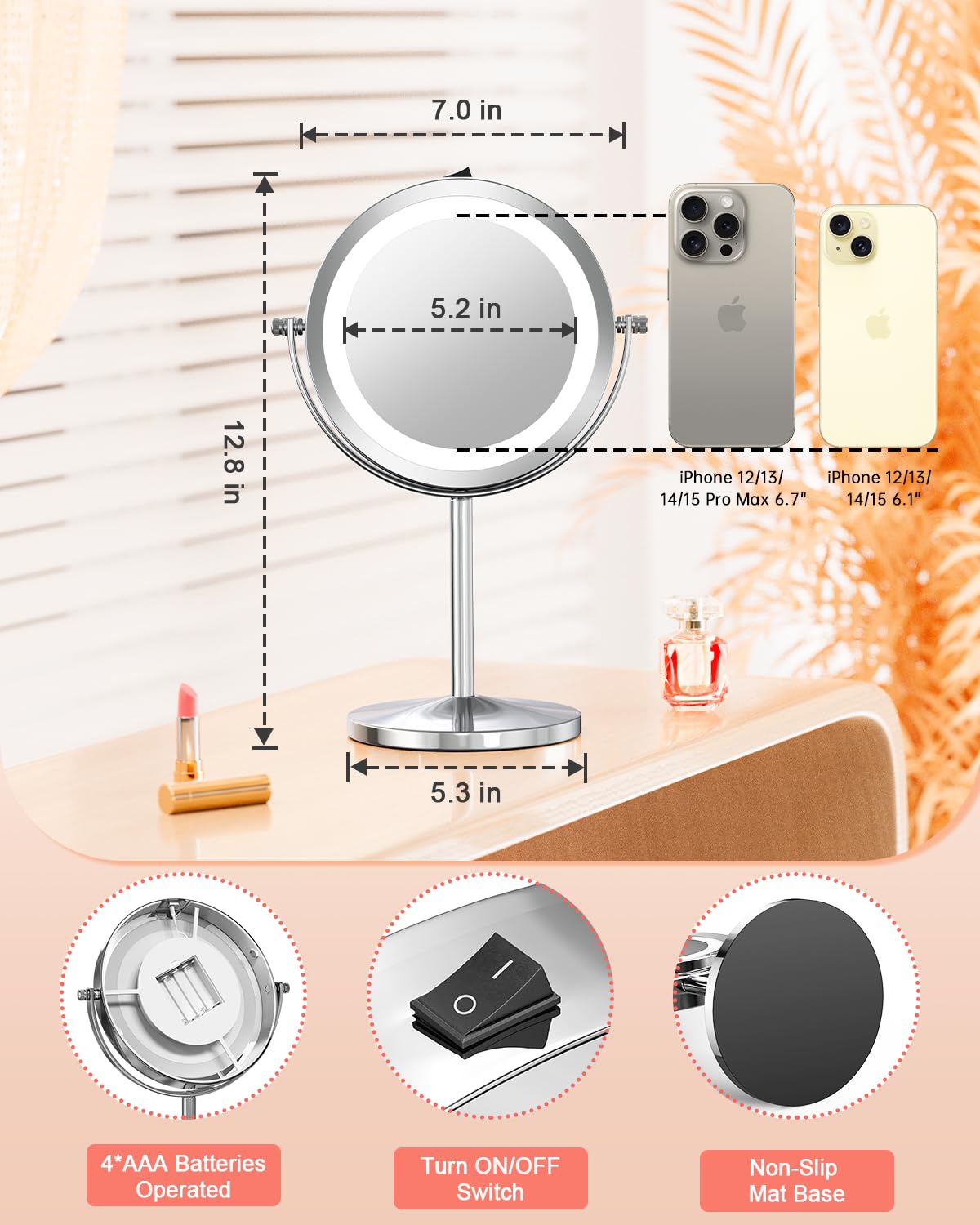 10X Magnifying LED Makeup Mirror 7 Double Sided Standing - Benbilry Official Imagery - 3