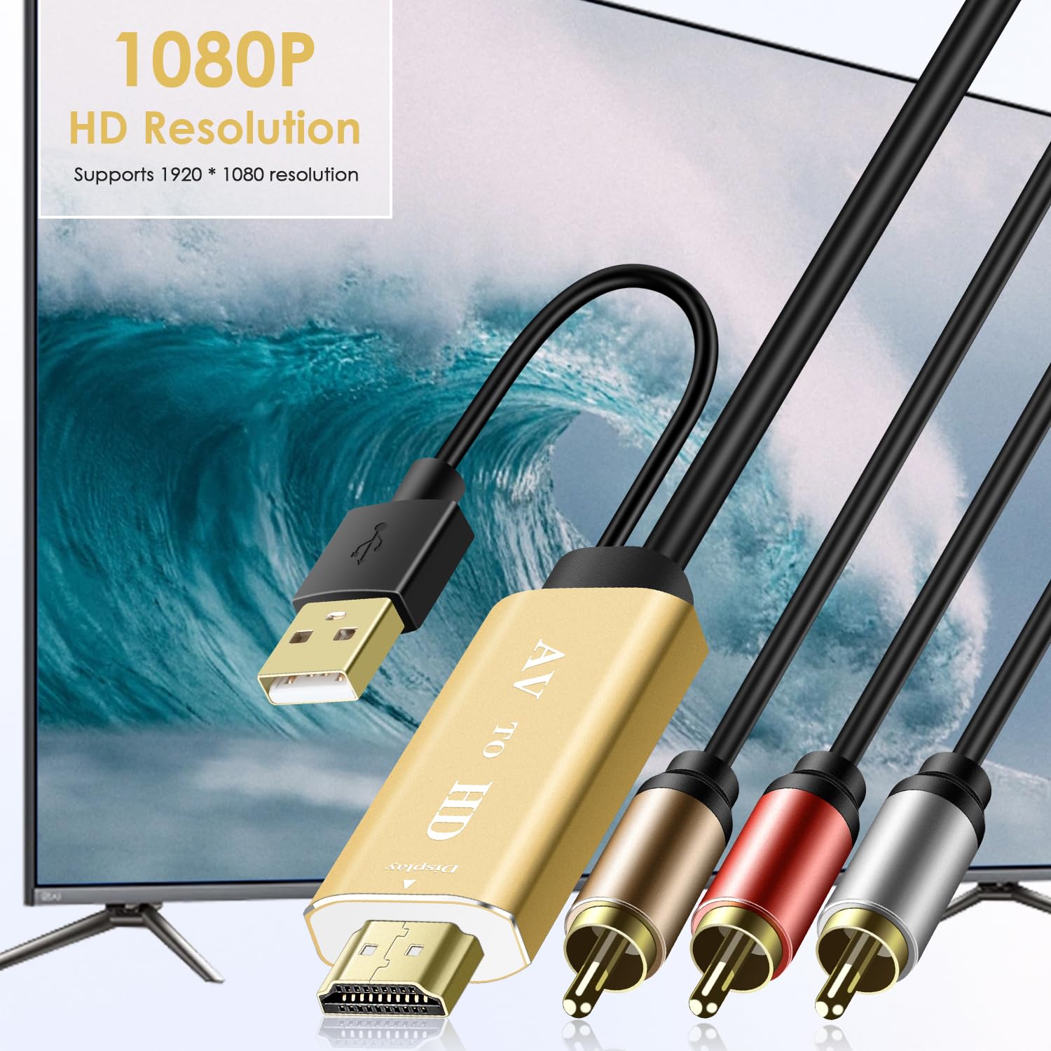 PASOW RCA to HDMI Converter for Smart TV - Composite AV to HDMI 1 by PASOW - Angle View 7