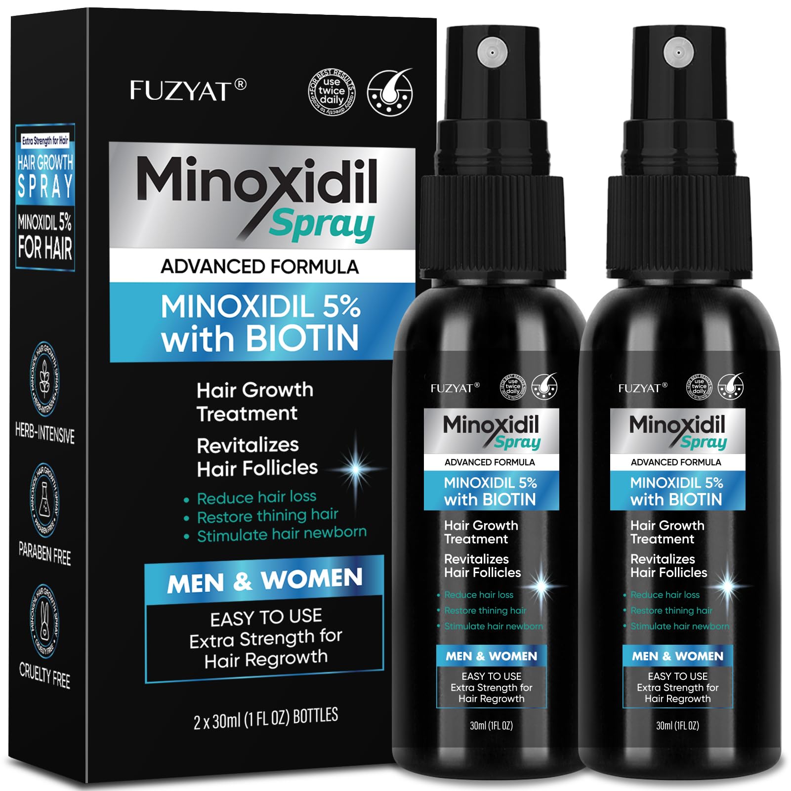 FUZYAT 5% Minoxidil Beard and Hair, Minoxidil Hair Growth Spray with Biotin & - FUZYAT Official Product View 2
