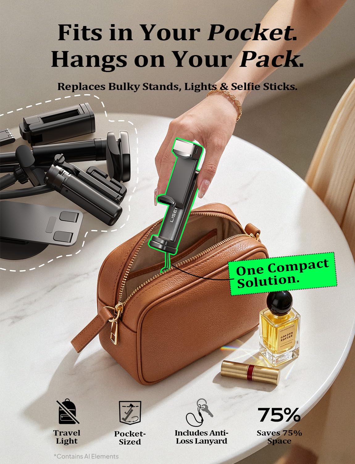 LISEN airplane travel LED phone stand holder on desk, suitable for long flights, cruise ships, and travel lighting accessories.
