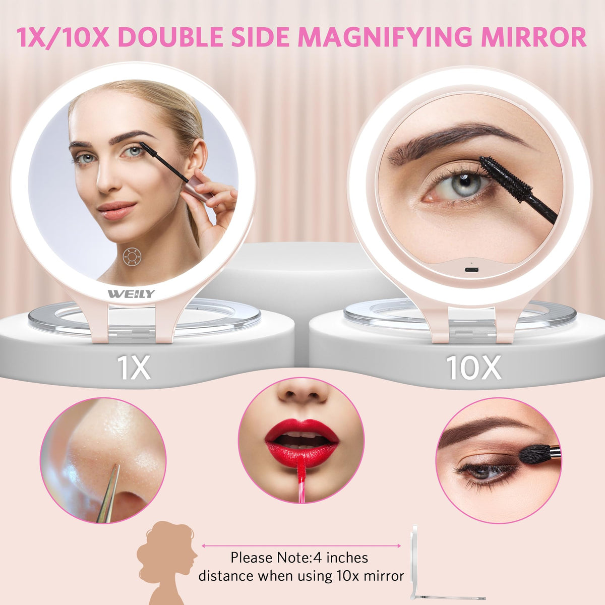 WEILY Magnifying Makeup Mirror 10X 1X Travel Mirror with - WEILY Official Imagery - 5