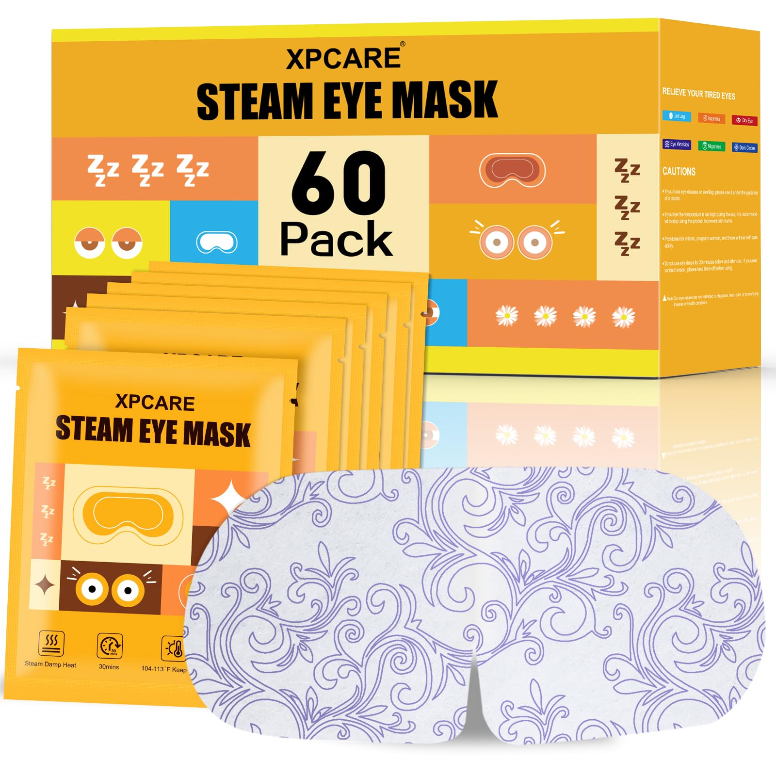 XPCARE 60 Pack Steam Eye Mask Disposable for Dry Eyes Cornea Care-Chamomile