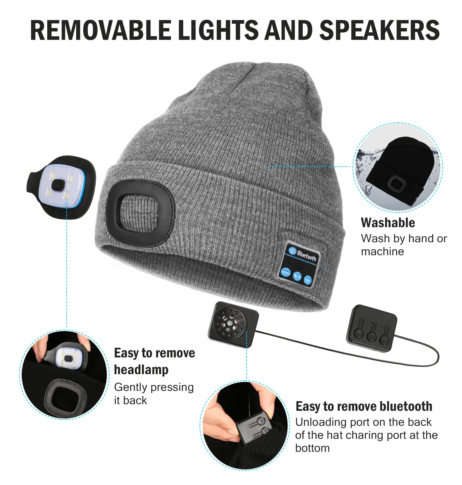 CENSGO Bluetooth Beanie with The Light, Unique Tech Gifts for Men Husb - View 3