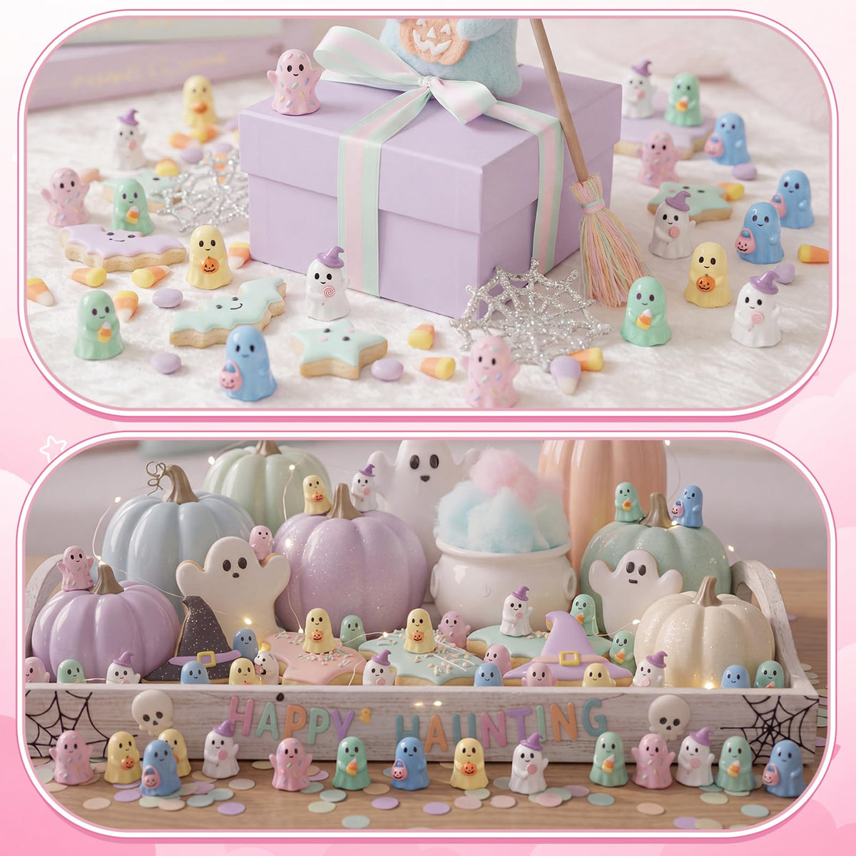 Qunclay 100 Pcs Halloween Ghosts Figurines Decor Pastel Tiny - Qunclay Official Imagery - 7