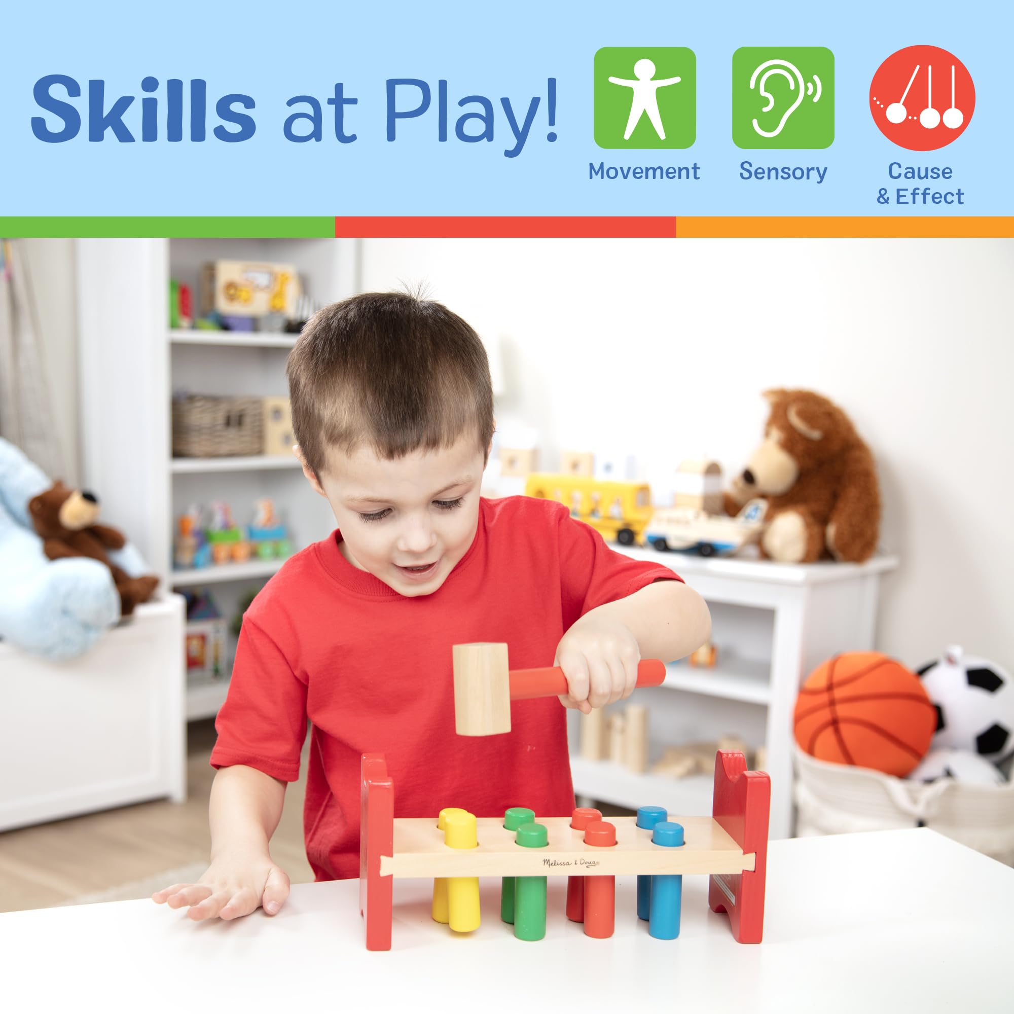 Melissa &amp; Doug Deluxe Wooden Pound-A-Peg Toy with Hammer - 4.6               4.6 out of 5 stars