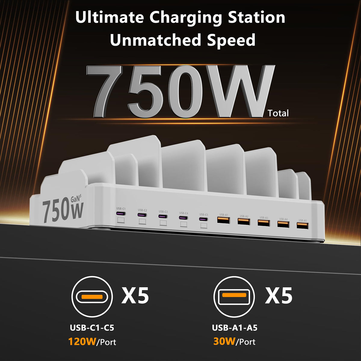 750W Charging Station for Multiple Devices Zobirez 10 Port - zobirez Official Imagery - 3