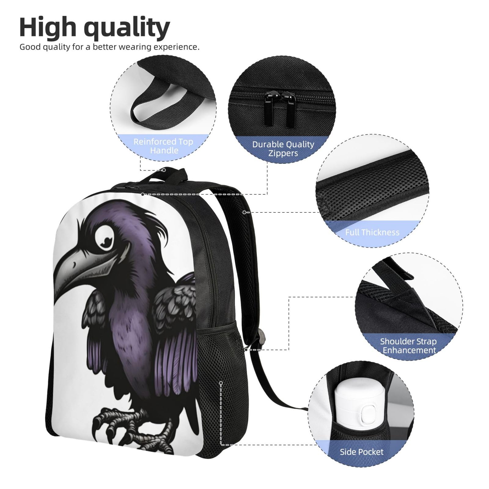 Ravens Cute Backpack Waterproof Lightweight Casual Backpack One Size Daypack Travel Laptop Bag For Men Women
