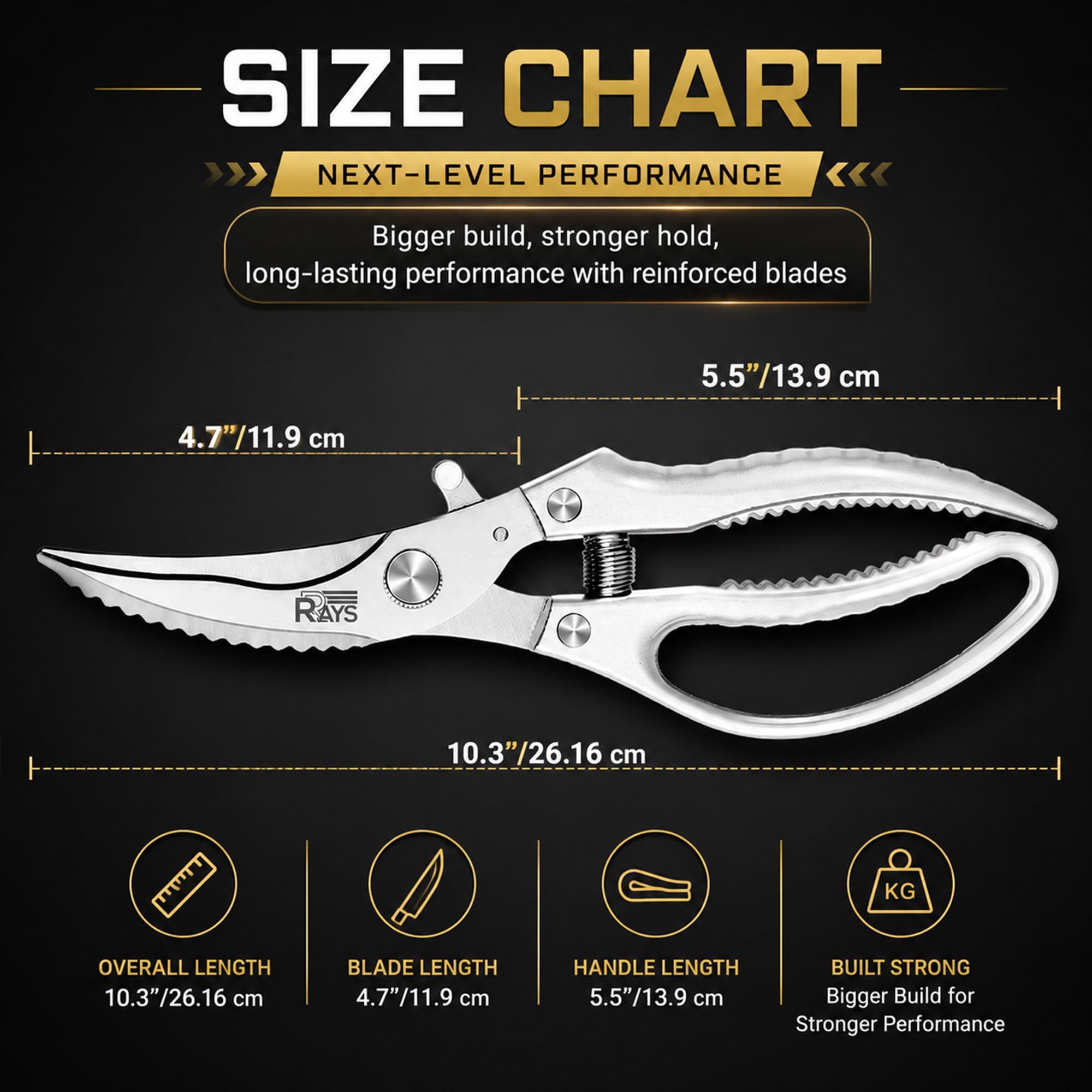 RRAYS Heavy Duty Poultry Shears, Spring Loaded Kitchen Scissors for Ch - View 6
