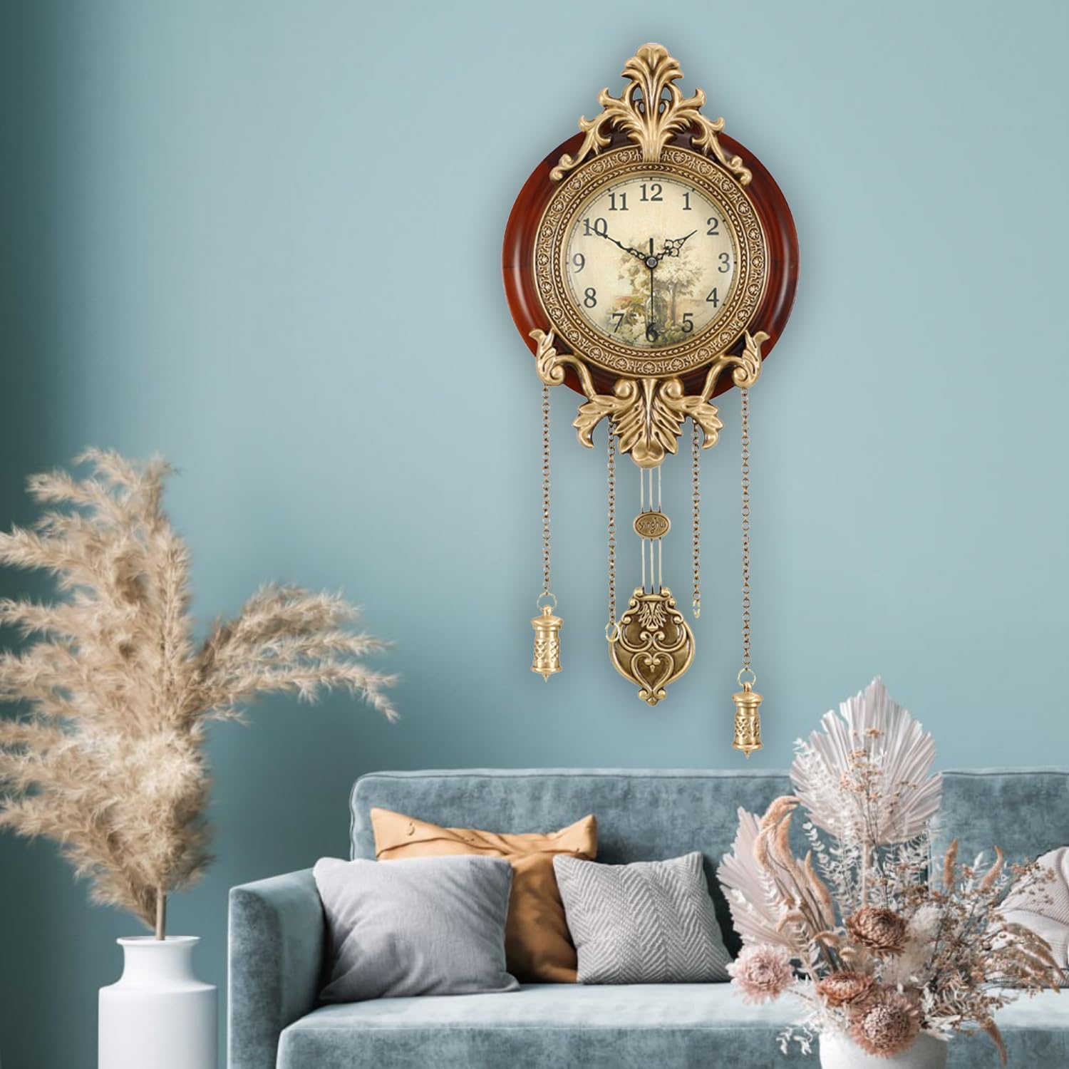Aero Snail 9-inch vintage wood indoor wall clock with retro style and swinging pendulum, showcasing classic design and craftsmanship.