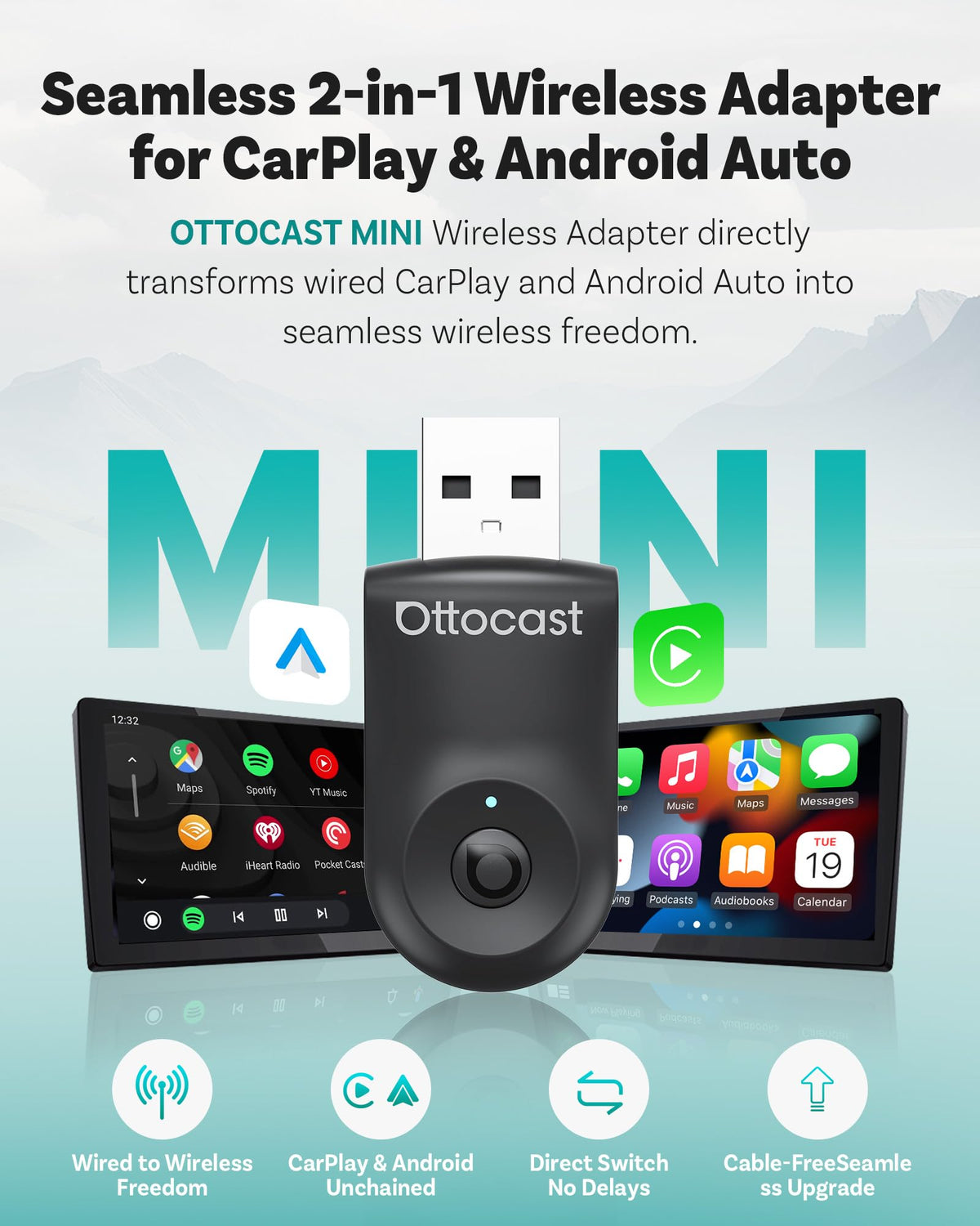 OTTOCAST Mini 2025 Wireless CarPlay Android Auto 2 in 1 - OTTOCAST Official Imagery - 3