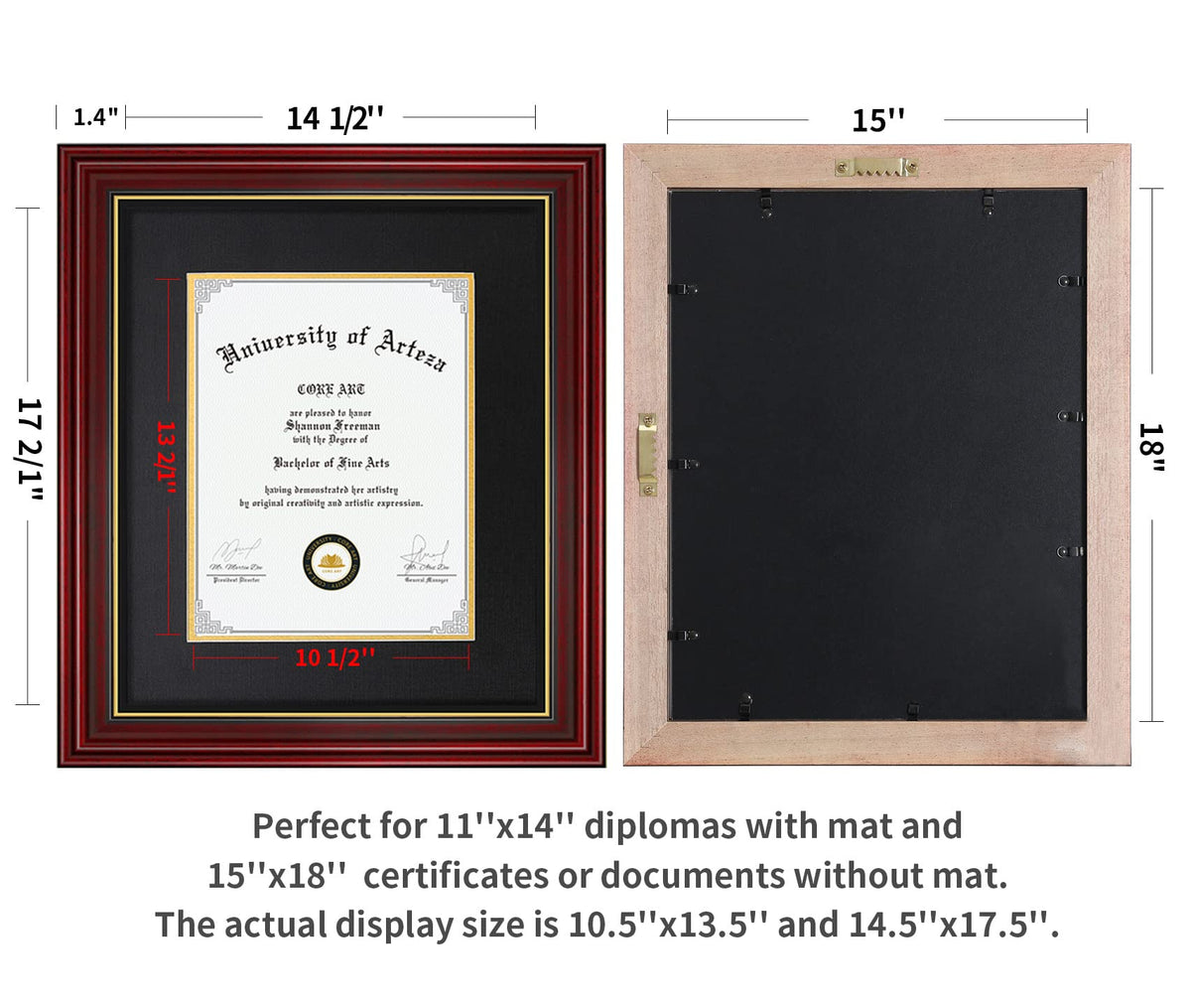 CORE ART 15x18 Diploma Frame Cherry Red Black Mat for 11x14 - CORE ART Official Imagery - 4