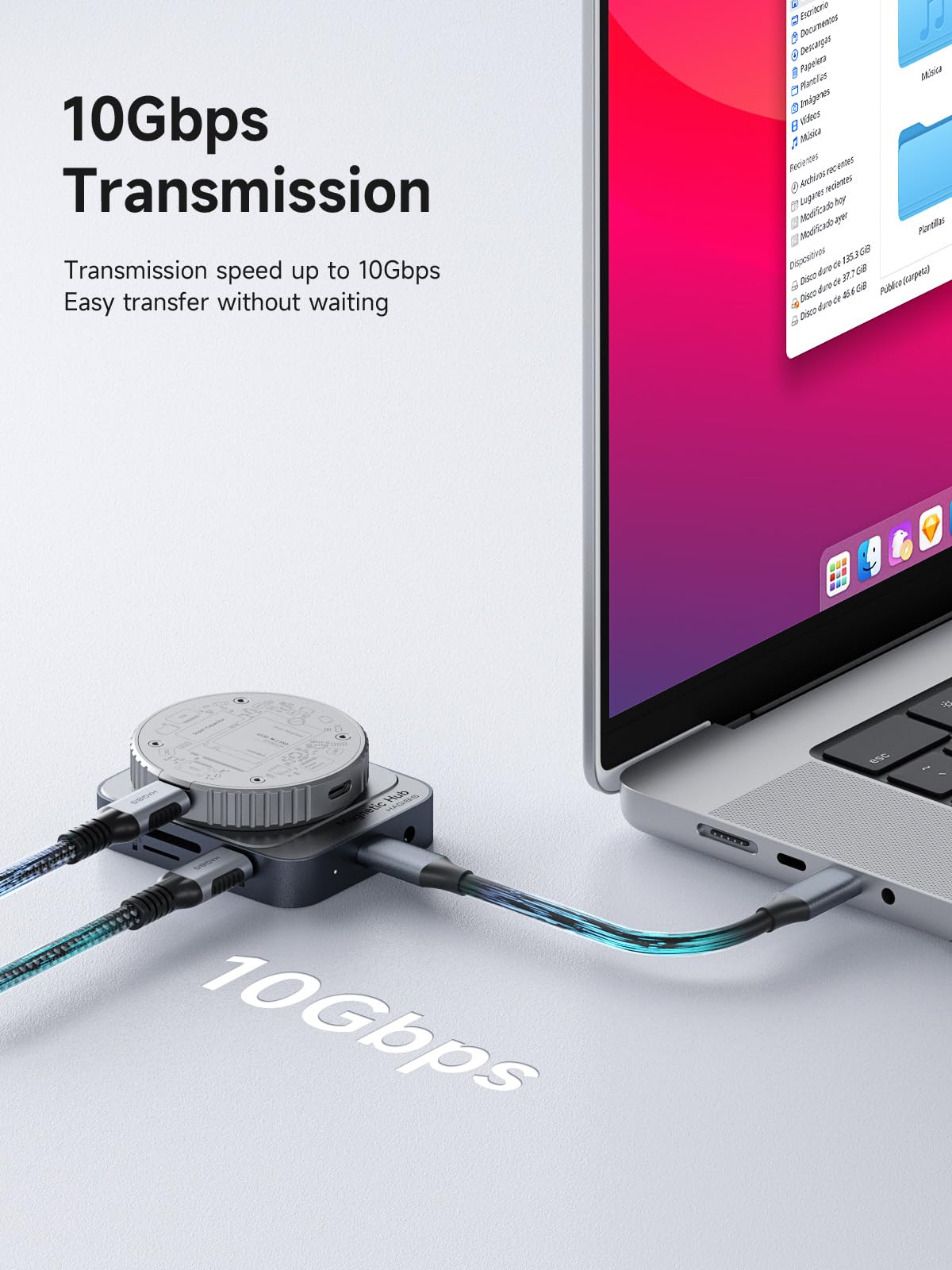 Hagibis 7-in-1 Magnetic USB C Hub with MagSafe attached to a cellular phone case, showcasing multiple ports and magnetic connection