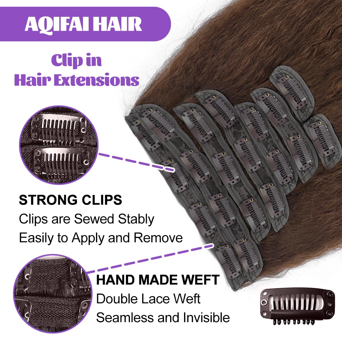 Aqifai Kinky Straight Clip-In Hair Extensions – Human Hair, 16"!!